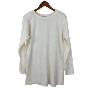 Vintage 90s Ribbed Sweater Medium Pullover Tunic Classic Ivory White Long
